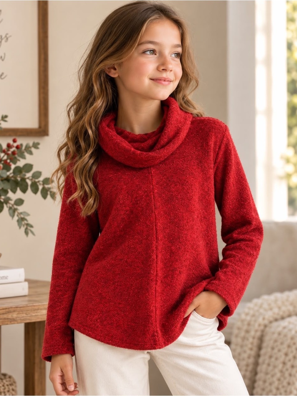 Amy Byer Red Cowl Neck Long Sleeve Top Girls Size Large 14